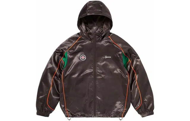 Supreme SS24 WEEK1 SATIN HOODED TRACK JACKET logo