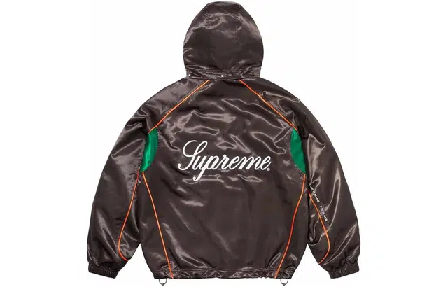 Supreme SS24 WEEK1 SATIN HOODED TRACK JACKET logo