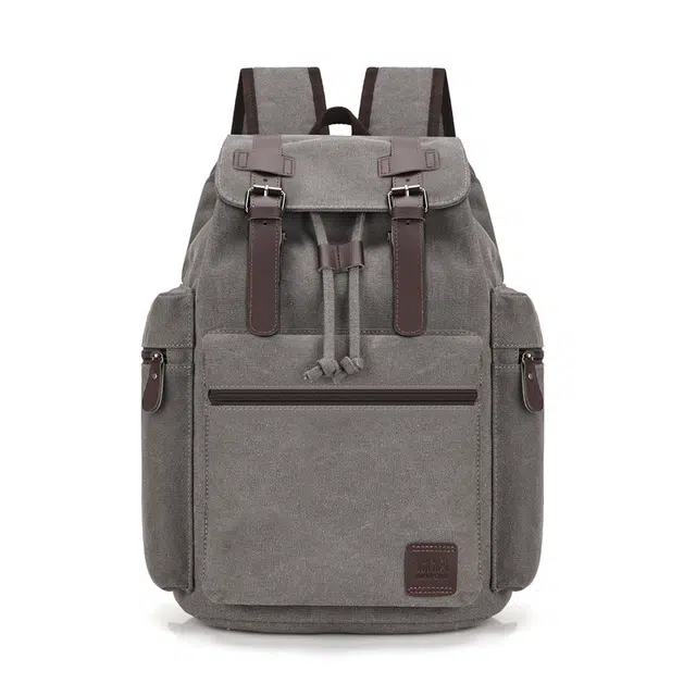德力熊 复古大学高中生加厚旅行防盗耐用 帆布 书包背包双肩包 常规 男款 灰色/黑色/卡其色/咖啡色
