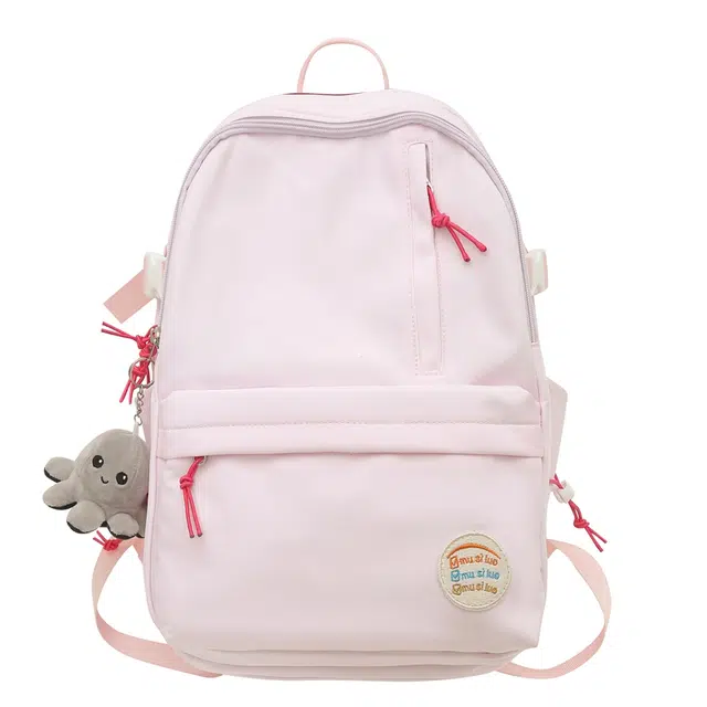 德力熊 小众设计多色大容量韩系百搭学生简约拉链开合 尼龙 书包背包双肩包 常规 男女同款情侣款 黑/白/黄/粉