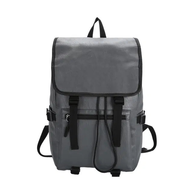 德力熊双肩包男生大学生潮牌时尚原宿机车风双肩包 灰色 黑色