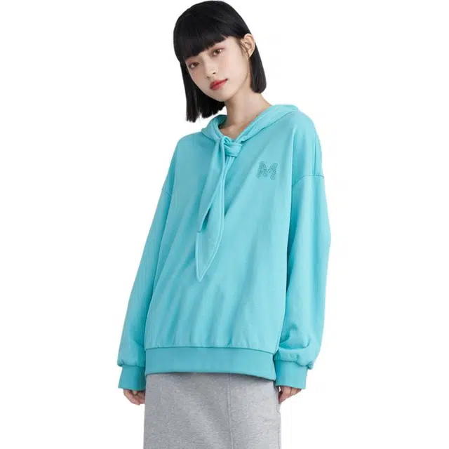 茵曼 刺绣套头落肩绑带连帽长袖卫衣 女款