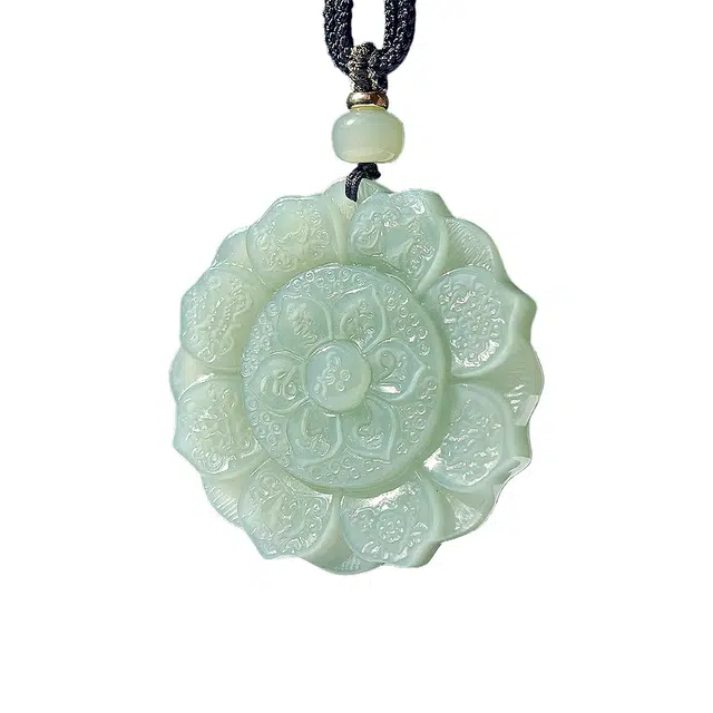 舒杰 招财转运六字真言仿古牌 和田玉 项链 男女同款情侣款 青白玉