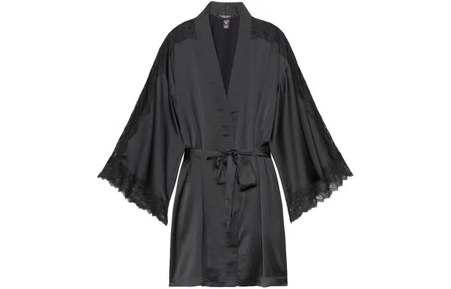 Victoria's Secret Satin Lace Robe Black