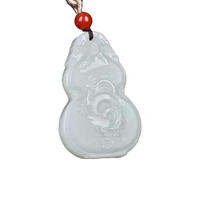 舒杰 龙腾盛世福禄龙牌吊坠 新中式复古民族风轻奢小众高级感毛衣链 和田玉 项链 男女同款情侣款 白玉