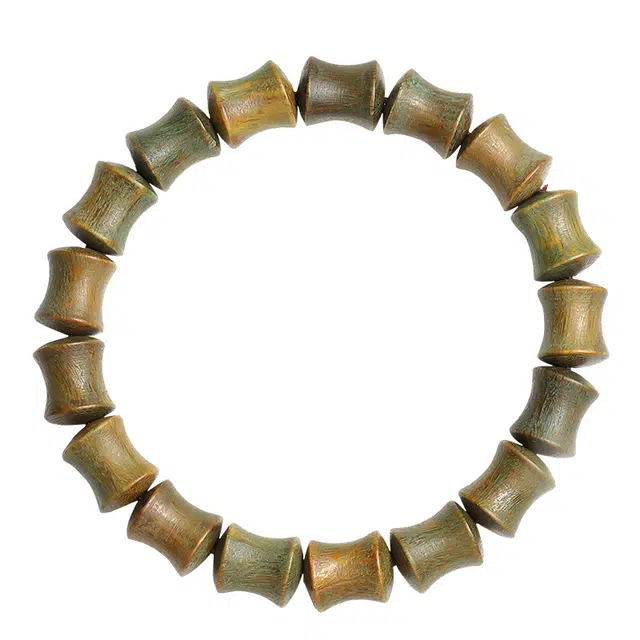 月印百川 平步青云竹节珠单圈文玩 新中式国潮古风设计手把件 盘玩小众 木作手串 男女同款情侣款 绿檀 礼盒装