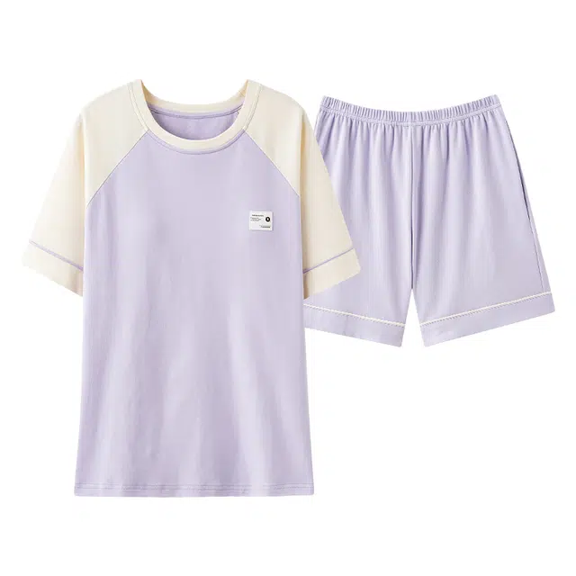 帕兰朵 带胸垫短袖短裤薄款套头家居睡衣套装 女款 浅紫色
