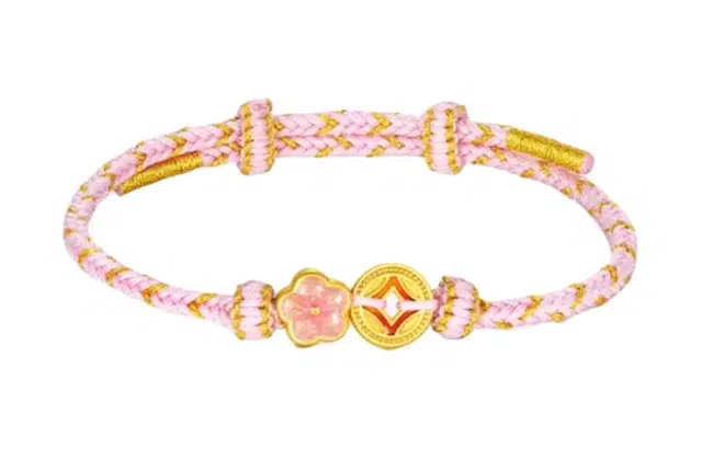 周大生 桃花设计 黄金 珐琅 手链 女款 金色