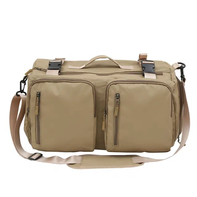 德力熊背包男女通用双色单肩包青年商务多用双肩单肩斜挎手提包休闲大容量短途旅行包牛皮多色尼龙