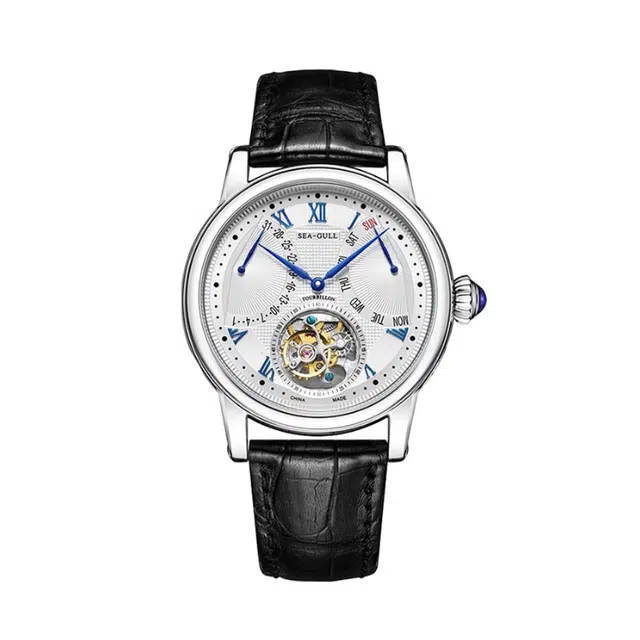 海鸥手表传承系列多功能自动陀飞轮男士腕表 银色表盘 自动机械机芯 男表国表