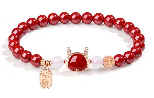 银千惠 龙年本命年国潮新中式十二生肖招财福牌铜钱纳福转运珠红色串珠 朱砂 手串 男女同款情侣款 礼盒礼物