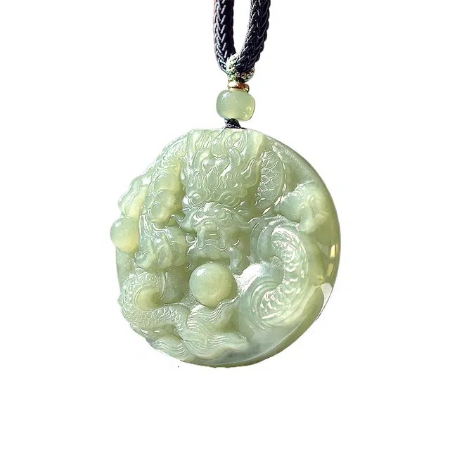 舒杰 飞煌腾达生肖吉祥龙 中式国风 和田玉 项链 男女同款情侣款 青白玉