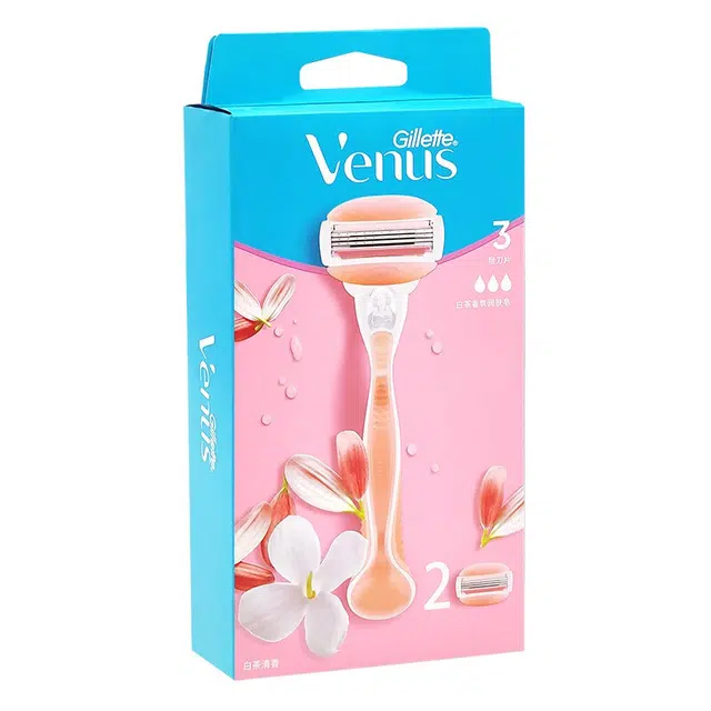 吉列 维纳斯刮毛刀 手动式 除毛器  精钢三刀头 内嵌白茶芬香皂条顺滑舒适防刮伤私处腿部腋下剃毛神器