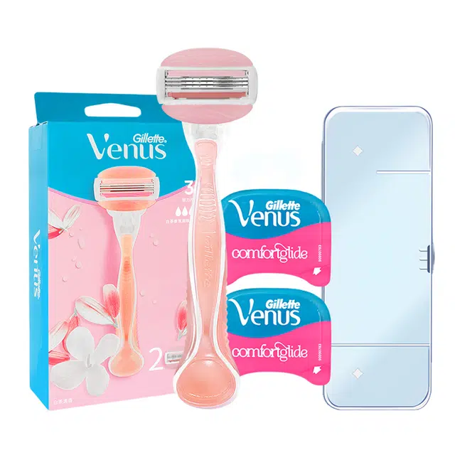 吉列 维纳斯刮毛刀 手动式 除毛器  精钢三刀头 内嵌白茶芬香皂条顺滑舒适防刮伤私处腿部腋下剃毛神器