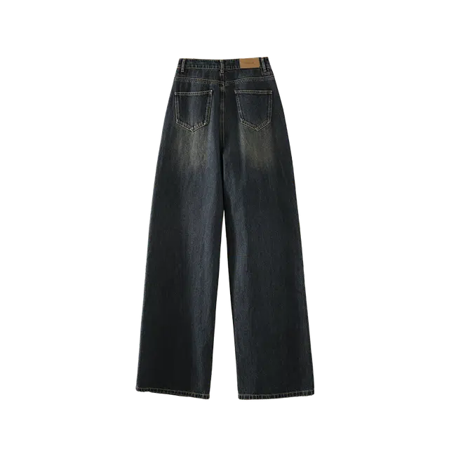 娅丽达 宽松垂感显瘦阔腿水洗牛仔裤 女款 美拉德蓝