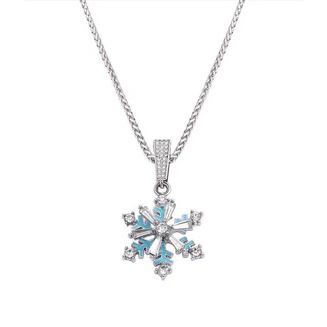 永恒旋律 幽蓝雪花吊坠 轻奢小众设计高级感毛衣链 钛钢 项链 男女同款情侣款 银色