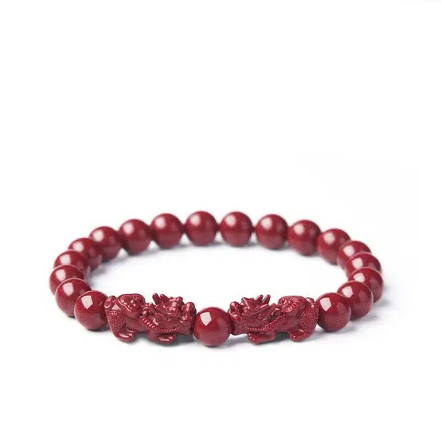 九隆古 复古中国红貔貅串珠 本命年守护转运念珠 中式招财纳福平安佛珠 朱砂 玉石手串 男女同款情侣款