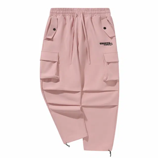 三体 纯色字母印花基础款宽松工装大口袋抽绳直筒休闲裤 男女同款