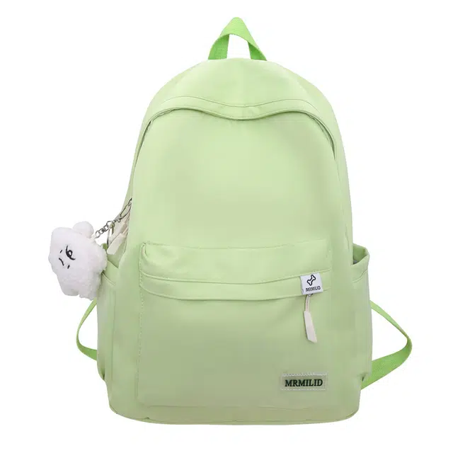 行途 纯色大学生简约高中生日系少女百搭高颜值 尼龙 双肩包 常规 女款 黑色/绿色/粉色/黄色/米白色