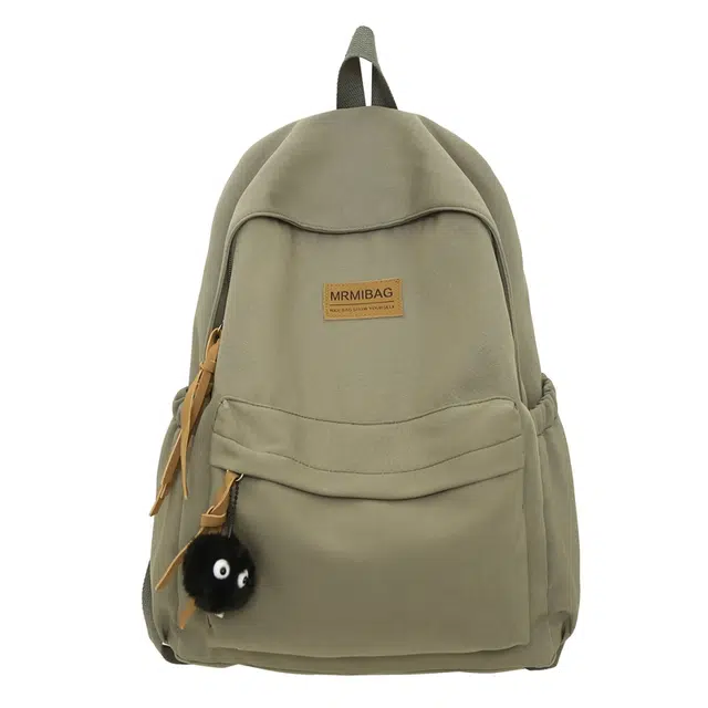 行途 初中高颜值森系纯色百搭小众设计感高中大学生 尼龙 书包背包双肩包 常规 男女同款情侣款 黑色/白色/绿色/卡其色
