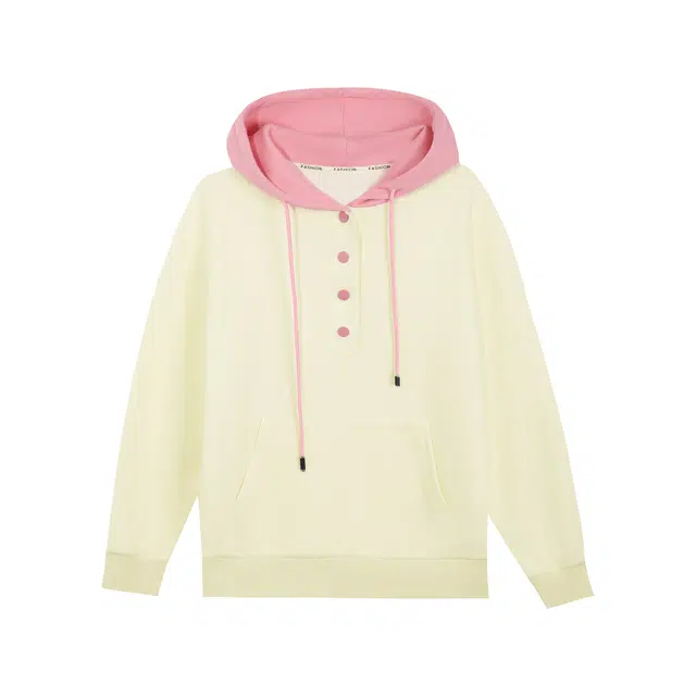 麓蔓蒂 学院风宽松撞色连帽潮流纽扣基础款卫衣 女款
