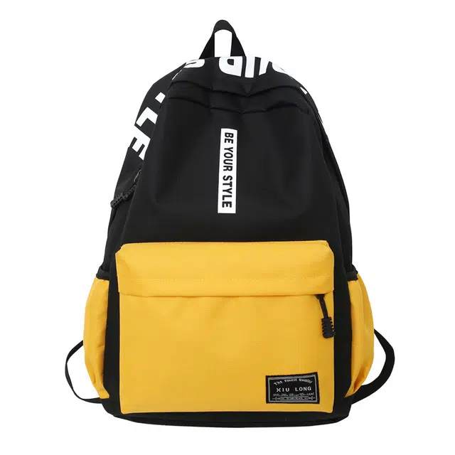 行途开学季休闲双肩包女韩版牛津布撞色中学生书包时尚个性字母背包男生通用 多色