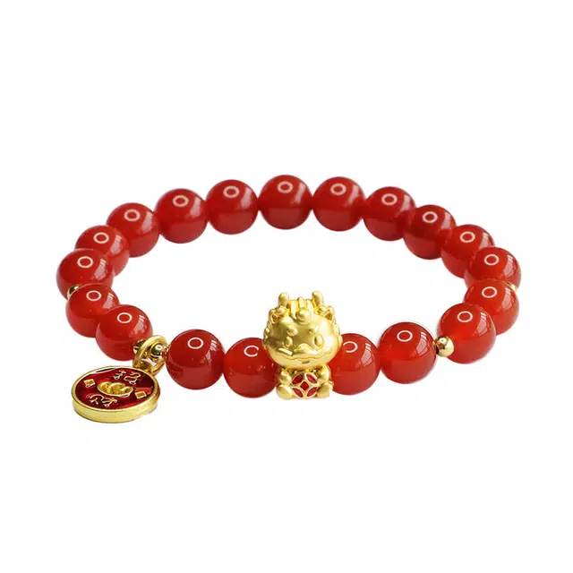 岁月静好 新中式国潮复古民族风招财生肖龙年本命年 玛瑙 玉石手串 男女同款情侣款
