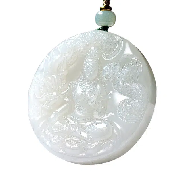 舒杰 大慈大悲观音菩萨国潮 和田玉 项链 男女同款情侣款 白玉