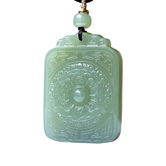 舒杰 富贵吉祥仿古复古精雕 吊坠 挂件 和田玉 项链 男女同款情侣款 青白玉