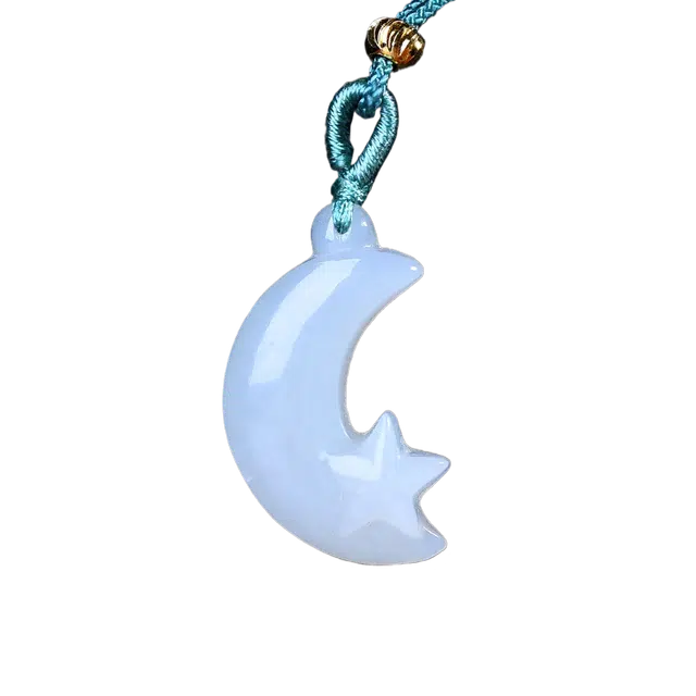 舒杰 幸福美满星月传奇项链 吊坠 挂件 和田玉 时尚百搭 男女同款情侣款 白玉
