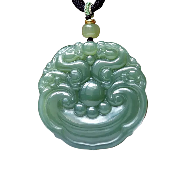舒杰 湖水绿双龙如意生肖本命年精雕 和田玉 项链 男女同款情侣款 青白玉