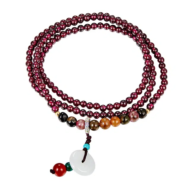迷颂玛 新中式本命年转运珠多层搭配碧玺珠手链 小众民族风设计手饰 国潮国风招财学业上岸首饰礼盒 石榴石 手串 男女同款情侣款