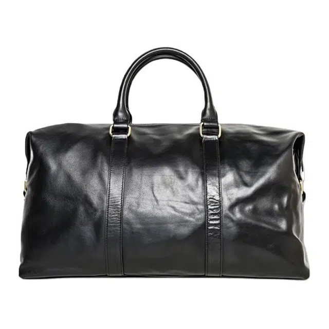 后步 简约设计百搭通勤大容量休闲运动个性健身 头层牛皮 单肩斜挎手提旅行包 大号 男女同款情侣款 黑色