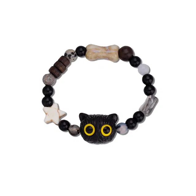 华髻芝麻小猫手链男女一对情侣款 简约小众高级感 可爱呆萌猫猫手工编织绳可调节手饰猫咪手链甜酷童趣纯欲卡哇伊日系