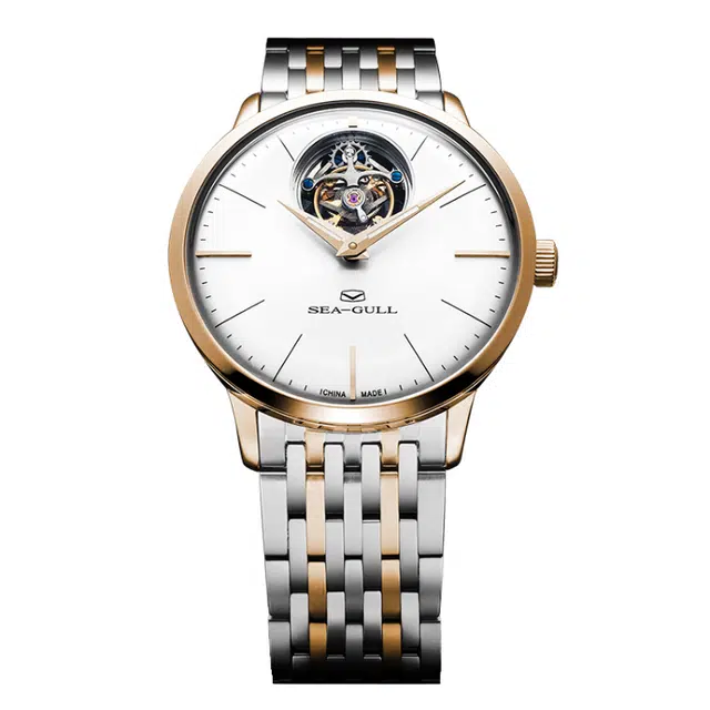 海鸥手表男士沃朵系列纤薄陀飞轮商务腕表 机械机芯 男表 白色表盘