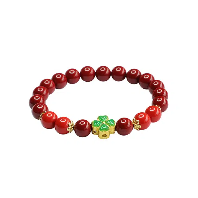 岁月静好 新中式国潮复古民族风本命年四叶草宫廷风 再造辰砂朱砂 玉石手串 女款