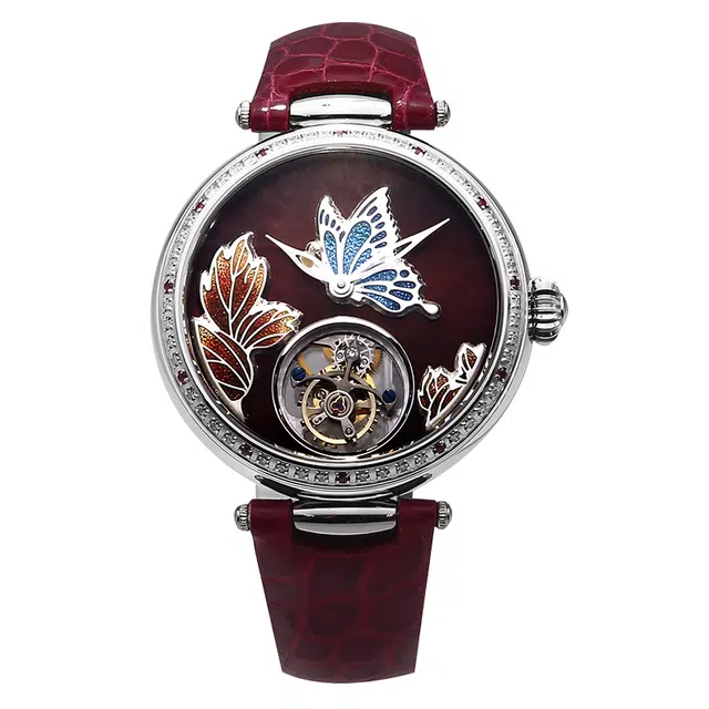 海鸥手表国风系列蝶恋花珐琅陀飞轮优雅女士腕表 花色表盘 机械机芯 女表 国表