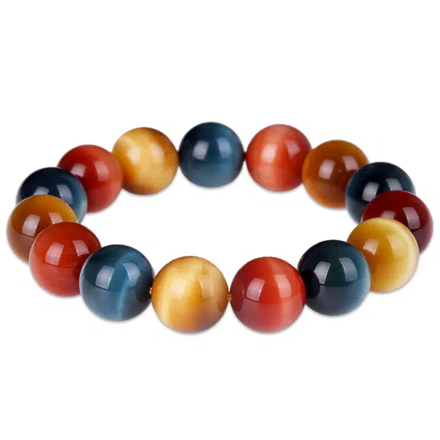 妍韵珠宝 国风转运珠 霸气彩色 虎眼石 玉石手串 男女同款情侣款