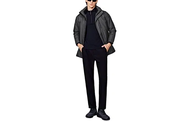 比音勒芬 极肤系列 纯色拉链连帽保暖羽绒服 男款 深灰