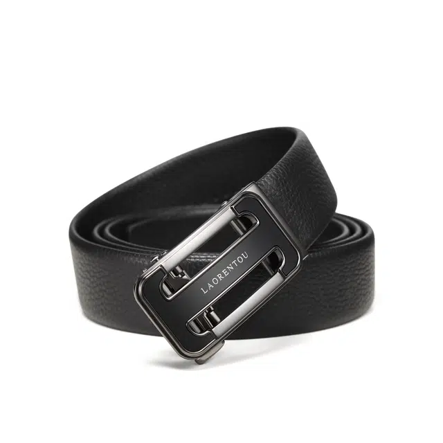 老人头 自动扣摔纹纹理 牛皮革 皮带 男款 黑色