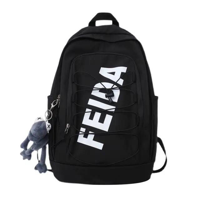 草丛喵喵喵 大学生书包 潮流休闲百搭背包 初高中生多功能大容量电脑包薄荷曼波风尼龙男女情侣同款绑带双肩包带挂件 常规多色