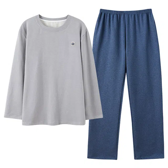 帕兰朵 休闲套头圆领可外穿宽松舒适居家长袖长裤睡衣套装 男款 灰色