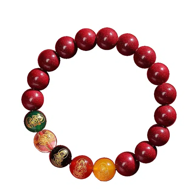 琉堇 中国红五路财神 转运串珠 国风红色佛珠 中式招财念珠 再造辰砂朱砂 玉石手串 男女同款情侣款