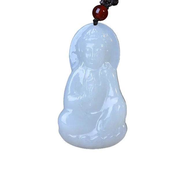 舒杰 大慈大悲观世音 新中式 和田玉 项链 男女同款情侣款 白玉