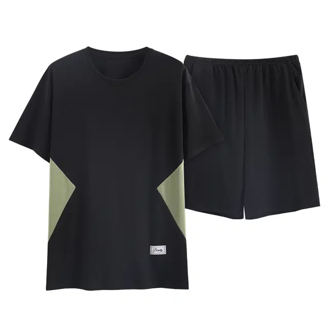 歌倩雅 宽松圆领套头短袖睡衣套装 男款 黑色