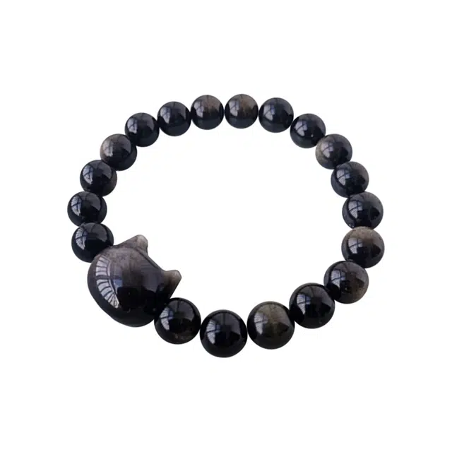 琉堇 小众简约猫咪猫头 国潮小清新猫头念珠 本命年招桃花转运珠 黑曜石 玉石手串 男女同款情侣款