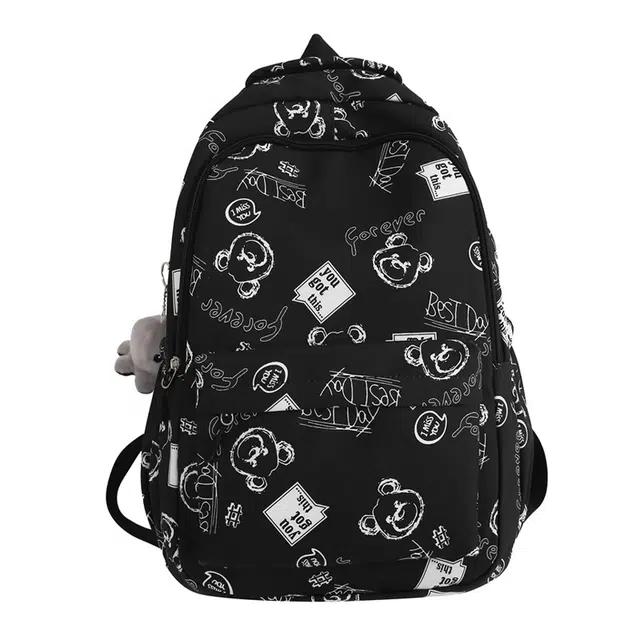 草丛喵喵喵 涂鸦尼龙书包男女同款情侣大容量薄荷曼波风双肩包高中大学生背包 常规 黑色/灰色/卡其色/白色/绿色/蓝色