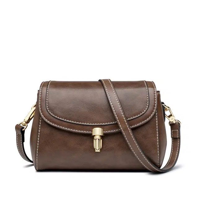 老人头 新款时尚大气百搭 牛皮 斜挎单肩包 常规 女款 啡色