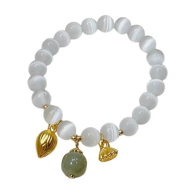 迷颂玛 精致高级感手串 女生时尚小众百搭款森系高级感设计手串 闺蜜学生款清透古风手环手饰 猫眼石 和田玉首饰 女款