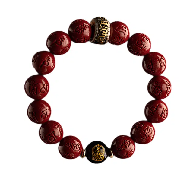 玉临门 国潮 复古民族风 再造辰砂朱砂 六字真言手串 男女同款情侣款